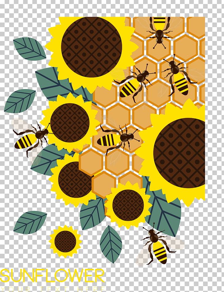 Honey Bee Honeycomb Common Sunflower PNG, Clipart, Bee, Bee Hive, Beehive, Bees Vector, Botany Free PNG Download
