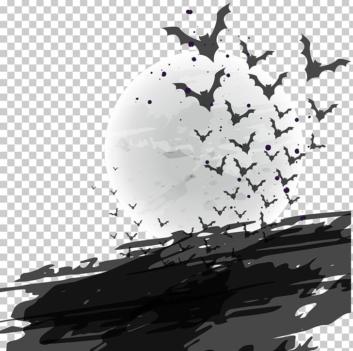 Bat Halloween Flight Illustration PNG, Clipart, Black And White, Computer Wallpaper, Decorative Elements, Design Element, Dra Free PNG Download