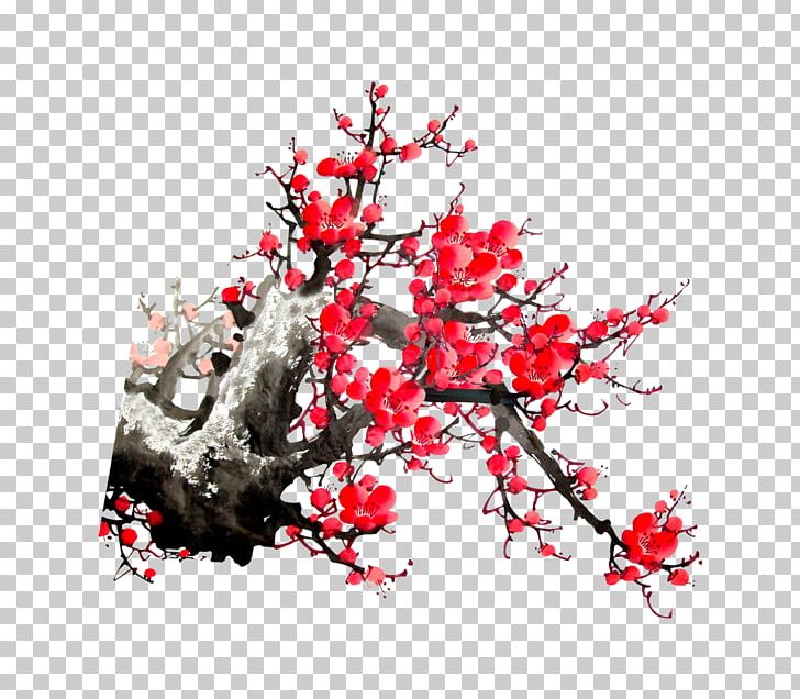 Plum Blossom Ink Wash Painting Chinese Painting PNG, Clipart, Art, Bird, Blossom, Branch, Brush Free PNG Download
