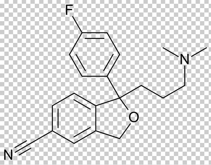 Escitalopram Selective Serotonin Reuptake Inhibitor Antidepressant Skeletal Formula PNG, Clipart, Angle, Chemical Substance, Chemical Synthesis, Chemistry, Drug Free PNG Download