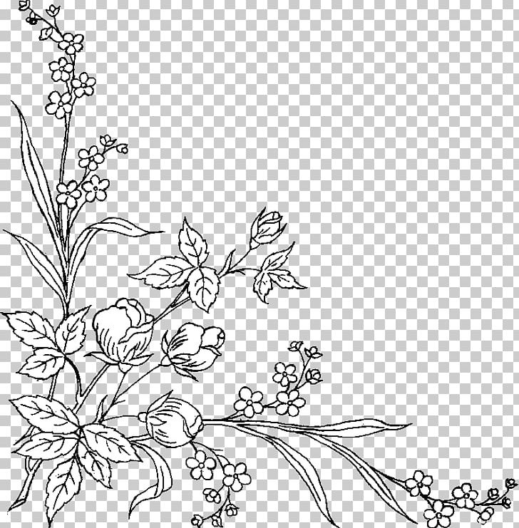 Floral Design Black And White Art PNG, Clipart, Art, Branch, Coloring Book, Cut Flowers, Drawing Free PNG Download