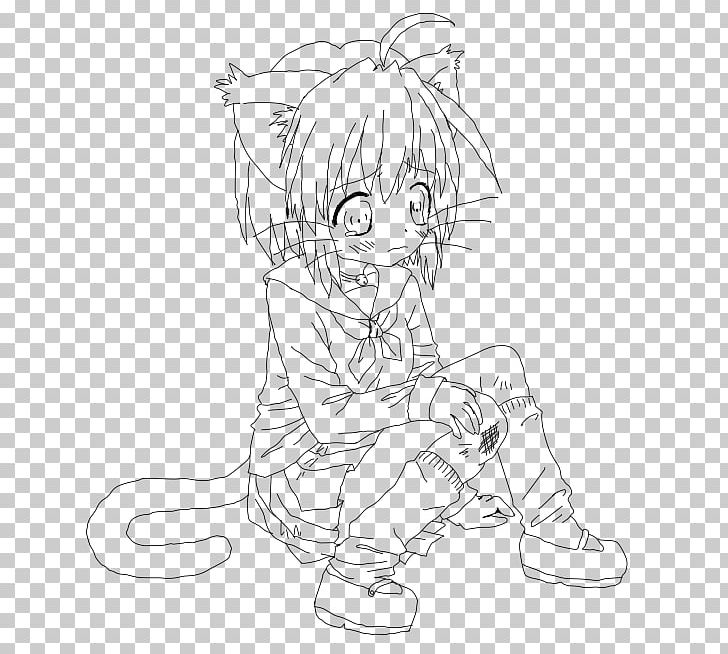 Catgirl Coloring Book Line Art PNG, Clipart, Animals, Anime, Arm, Artwork, Black Free PNG Download