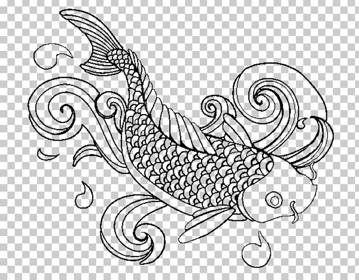 Koi Coloring Book Adult Fish Drawing PNG, Clipart, Adult, Animals, Art, Artwork, Black And White Free PNG Download
