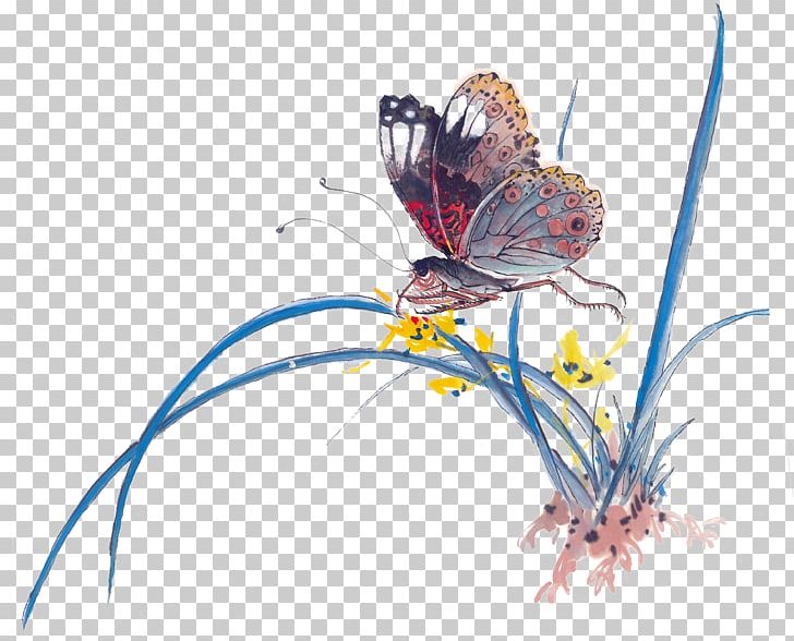 Insect Butterfly Ink Wash Painting Chinese Painting PNG, Clipart, Blue, Butterfly, Calligraphy, Chinese, Chinese New Year Free PNG Download