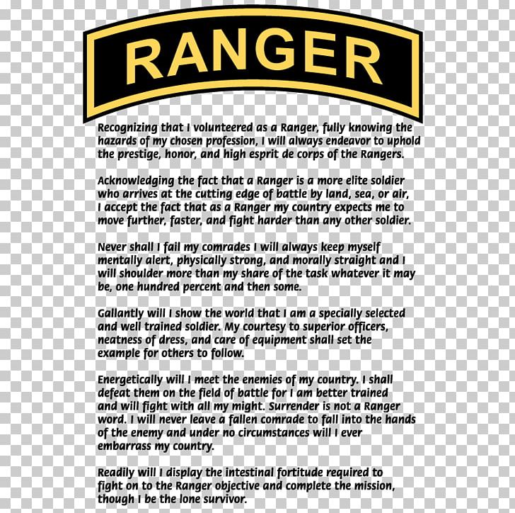 Ranger School Ranger Creed United States Army Rangers 75th Ranger Regiment PNG, Clipart, 75th Ranger Regiment, Area, Army, Best Ranger Competition, Brand Free PNG Download
