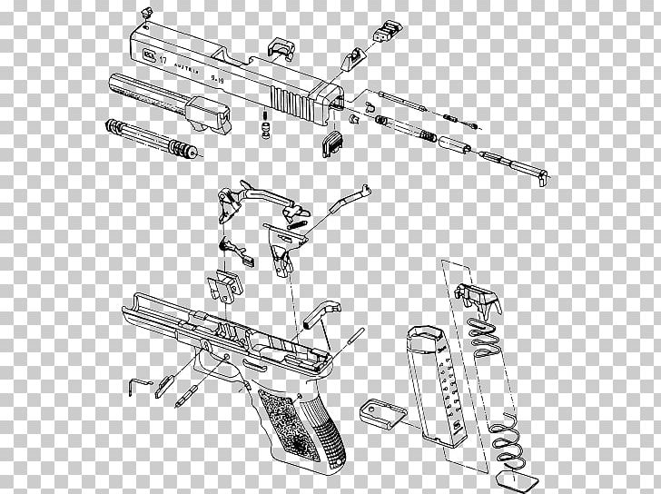 GLOCK 19 Exploded-view Drawing 克拉克42 Firearm PNG, Clipart, Angle, Auto Part, Black And White, Body Jewelry, Diagram Free PNG Download
