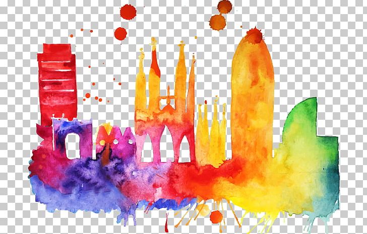 Barcelona Skyline Watercolor Painting Art PNG, Clipart, Art, Building, Building Vector, Canvas, City Free PNG Download