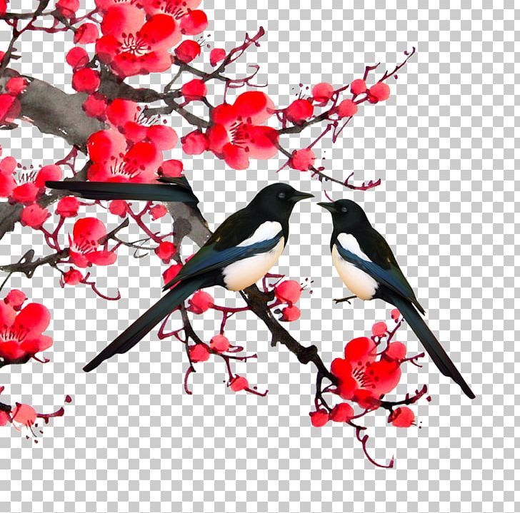 Bird-and-flower Painting PNG, Clipart, Apricot Flower, Bird, Branch, Cartoon, Chinese Style Free PNG Download