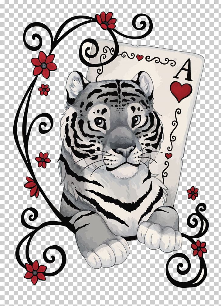 Tiger Poker French Playing Cards PNG, Clipart, Animals, Art, Big Cats, Black And White, Carnivoran Free PNG Download