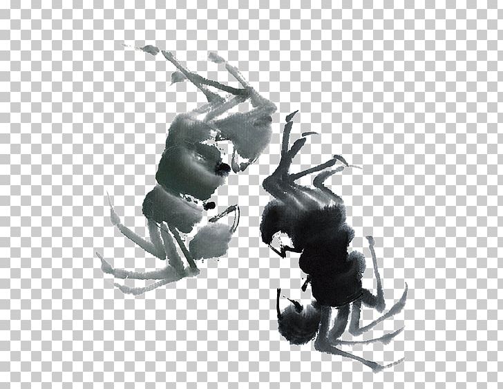 Crab Ink Wash Painting Shan Shui PNG, Clipart, Animals, Art, Black And White, Cartoon Crab, Chinese Mitten Crab Free PNG Download