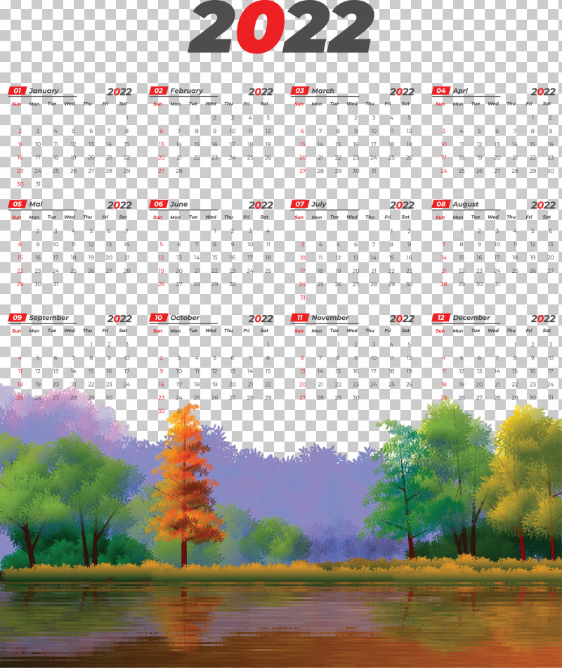 2022 Printable Yearly Calendar 2022 Calendar PNG, Clipart, Cartoon, Drawing, Landscape, Library, Nature Free PNG Download