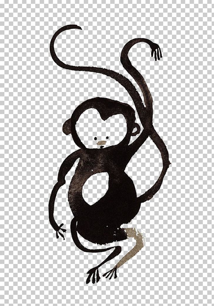 Monkey Chinese New Year Ink Wash Painting PNG, Clipart, Animal, Animals, Astrological Sign, Balloon Cartoon, Black And White Free PNG Download