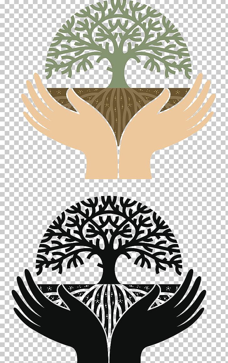 Hand Tree Illustration PNG, Clipart, Bird, Bird Of Prey, Black And White, Christmas Tree, Design Material Free PNG Download