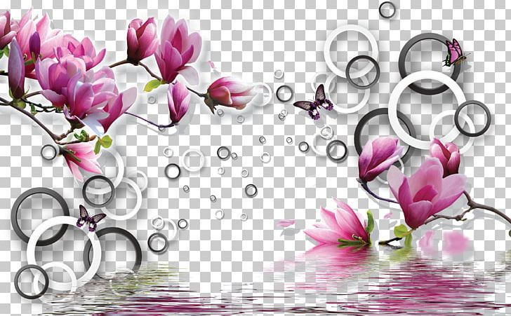 Paper Painting Wall Mural PNG, Clipart, 3d Magnolia, Background, Bathroom, Blossom, Color Free PNG Download