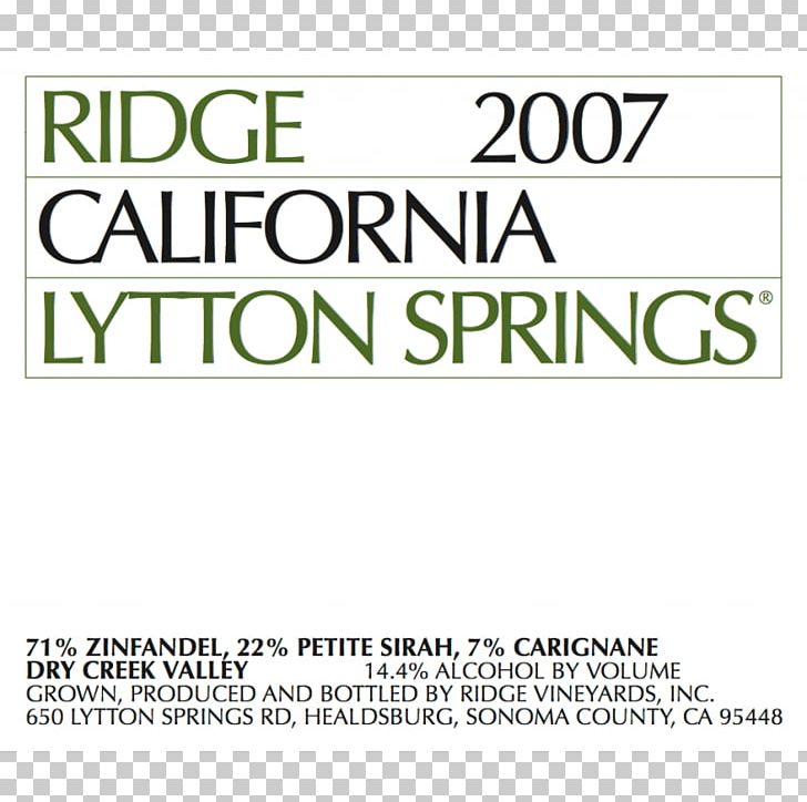 Lytton Springs Ridge Vineyards Dry Creek Valley AVA Zinfandel Wine PNG, Clipart, Area, Brand, California, California Wine, Dry Creek Valley Ava Free PNG Download