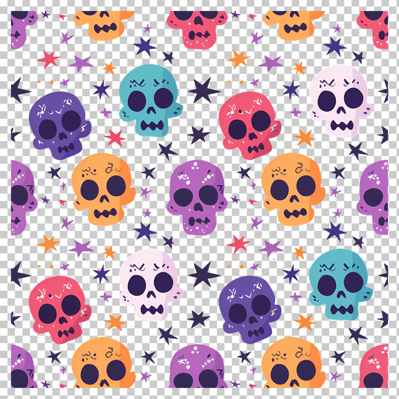 Cute Skulls - Colorful Skull Pattern For Day Of The Dead PNG