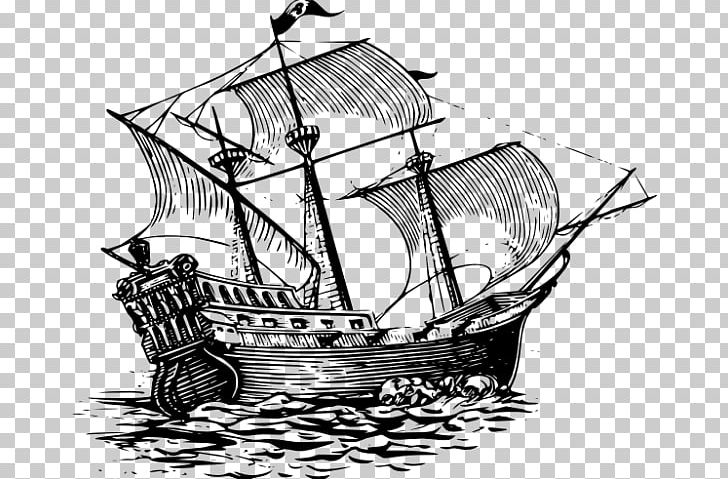 Drawing Sailing Ship Piracy PNG, Clipart, Art, Artwork, Barque, Black And White, Boat Free PNG Download