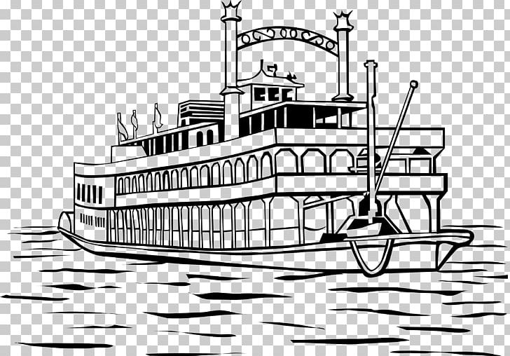 New Orleans Motor Ship Steamboat PNG, Clipart, Artwork, Black And White, Boat, Boating, Drawing Free PNG Download