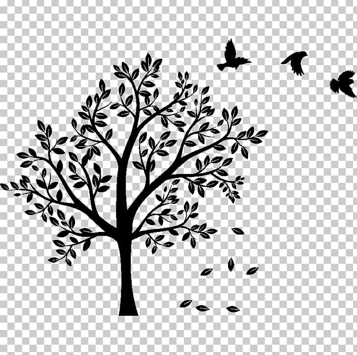 Sticker Wall Decal Tree PNG, Clipart, Beak, Betula Populifolia, Bird, Black And White, Branch Free PNG Download