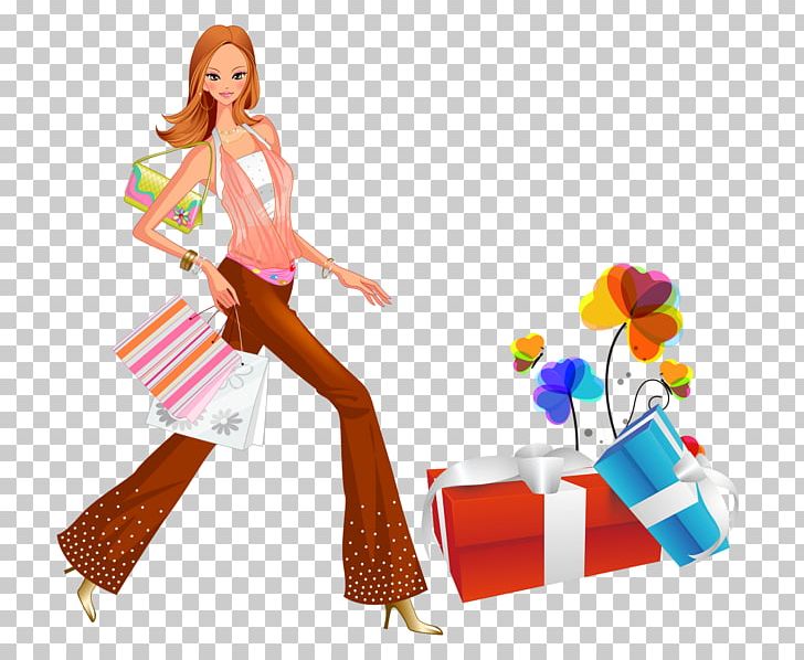 Shopping Woman Sticker Illustration PNG, Clipart, Art, Bag, Box, Business Woman, Cartoon Free PNG Download
