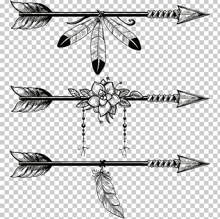 Boho-chic Drawing PNG, Clipart, Angle, Arrow, Artwork, Black And White, Bohemian Feather Free PNG Download