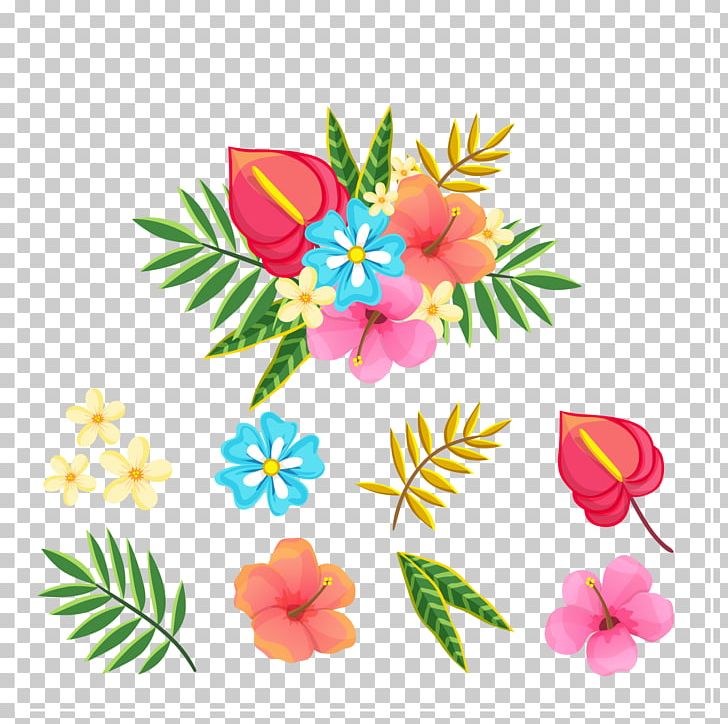 Tropical Flower And Leaf PNG, Clipart, Atmosphere, Background Decoration, Branch, Design, Encapsulated Postscript Free PNG Download