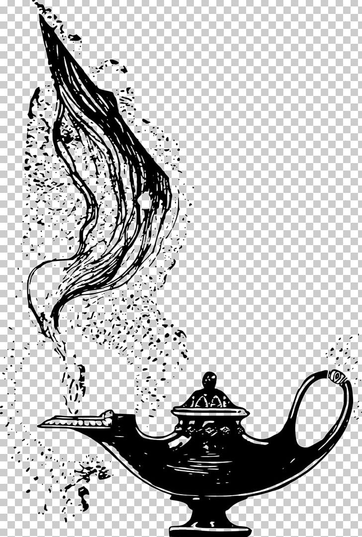 Genie Aladdin Oil Lamp PNG, Clipart, Art, Artwork, Bird, Black, Black And White Free PNG Download