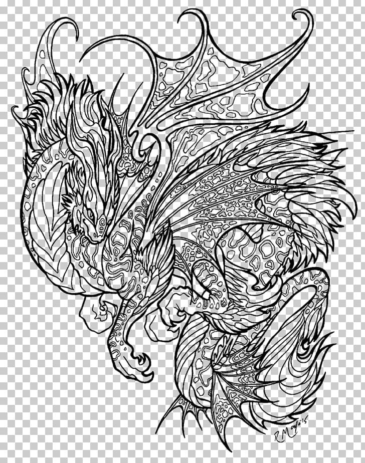 Line Art Black And White Dragon Drawing PNG, Clipart, Art, Artwork, Black And White, Coloring Book, Deviantart Free PNG Download
