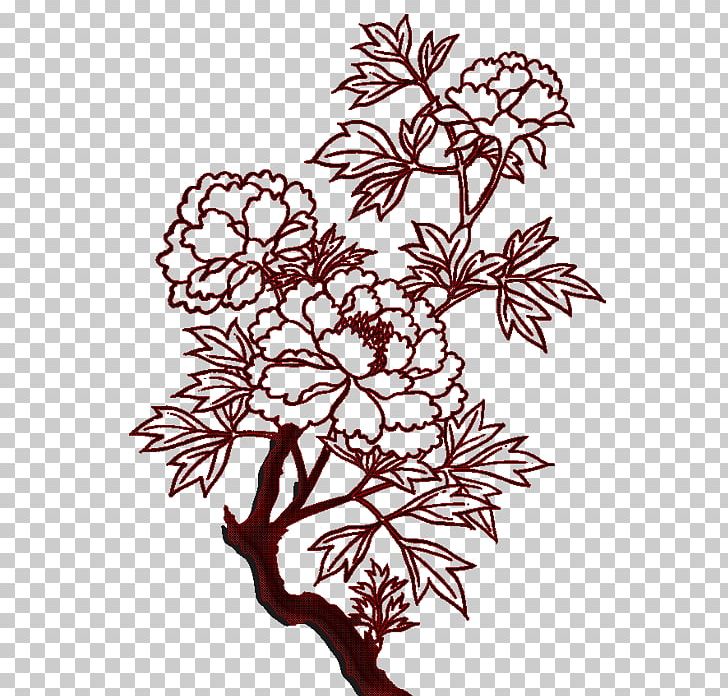 Drawing Line Art Peony Painting PNG, Clipart, Art, Black And White, Branch, Chinese, Chinese Style Free PNG Download