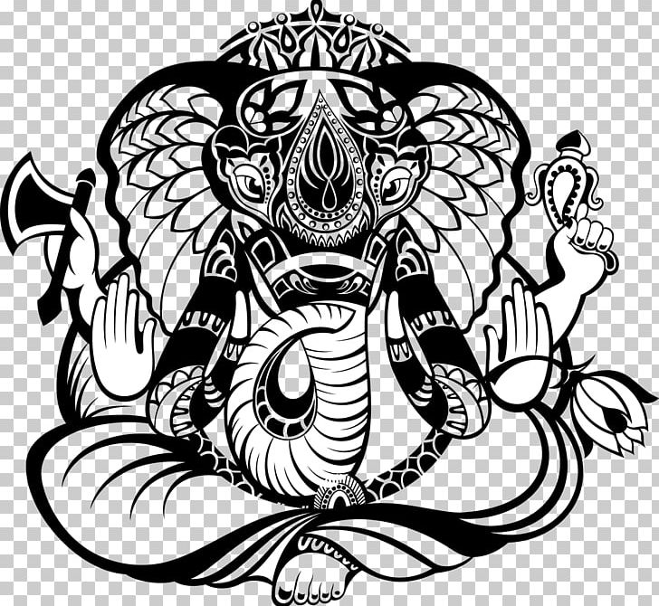 Ganesha Deity Line Art Illustration PNG, Clipart, Carnivoran, Cobra, Color Tattoo, Fictional Character, Flower Free PNG Download