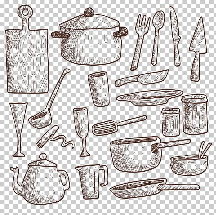 Table Kitchen Utensil Drawing Kitchenware PNG, Clipart, Black And White, Coffeemaker, Cooking, Fork, Frying Pan Free PNG Download