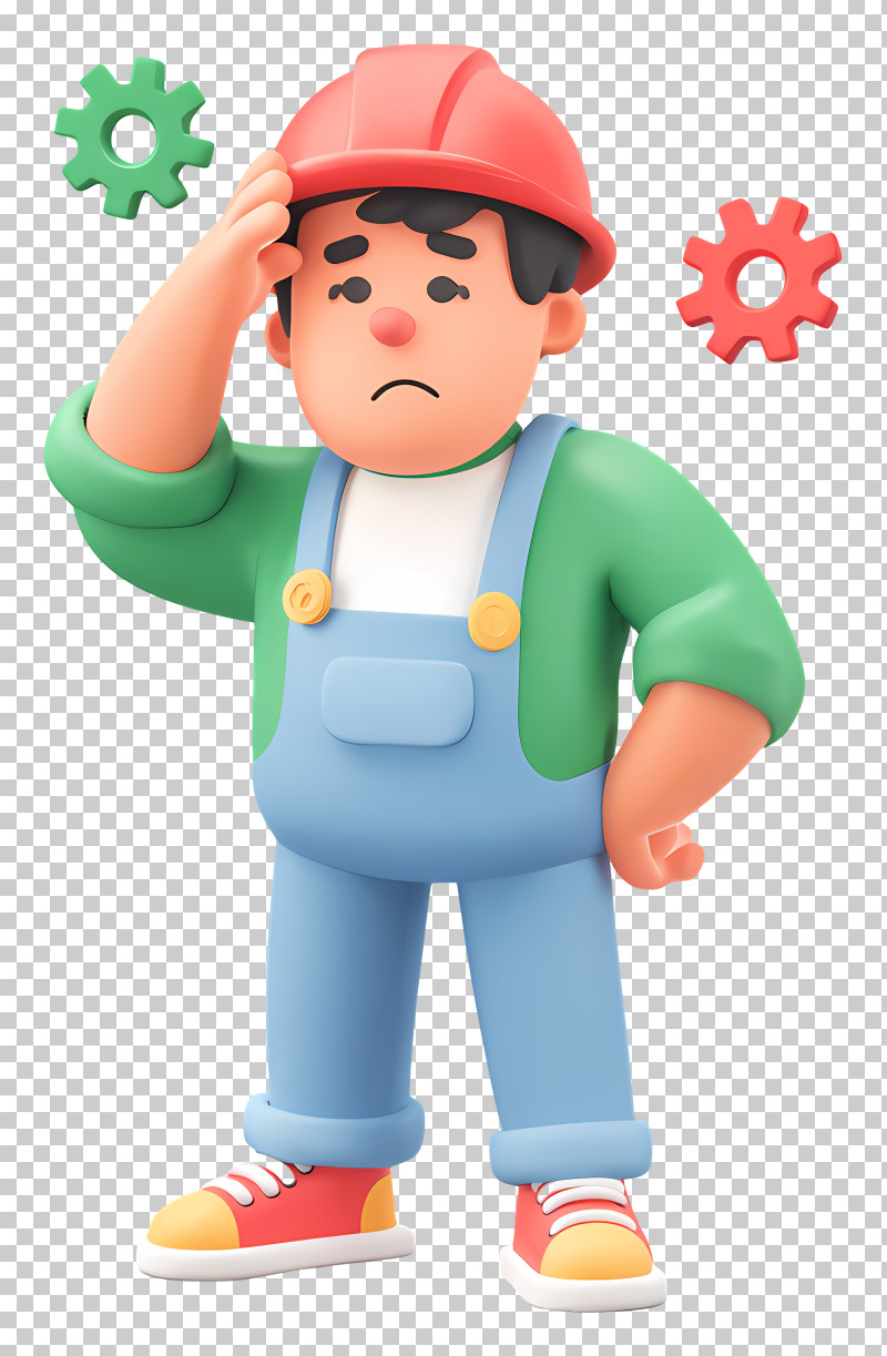Puzzled Construction Worker With Gears PNG