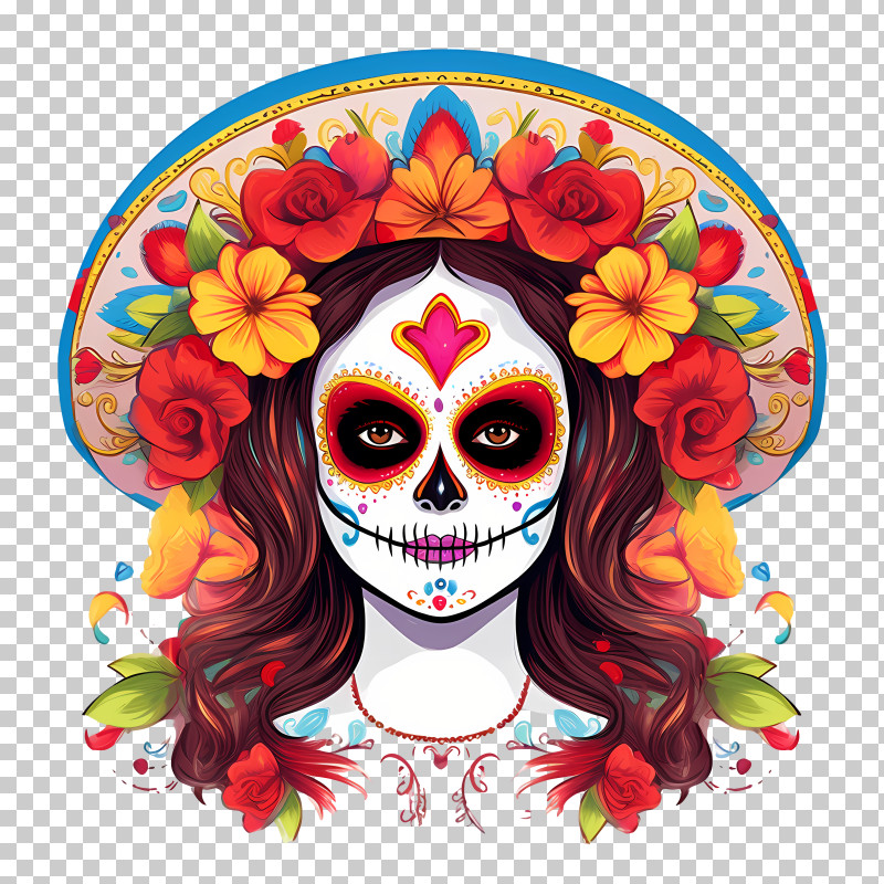 Dia De Los Muertos - Colorful Mexican Sugar Skull Artwork PNG
