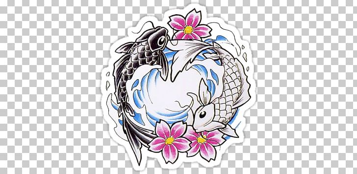 Koi Yin Yang Fish Paper Sticker PNG, Clipart, Animals, Asian Arowana, Carp, Cherry Blossom, Cut Flowers Free PNG Download