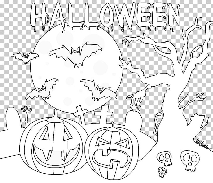 Drawing Halloween Coloring Book Line Art PNG, Clipart, Angle, Area, Black, Black And White, Cartoon Free PNG Download
