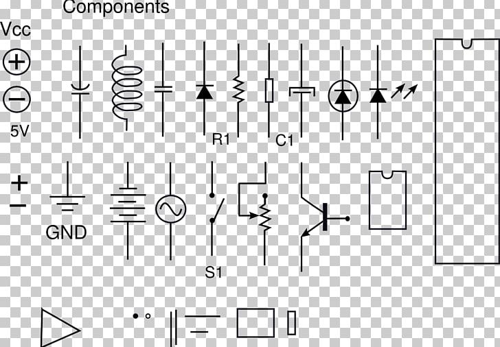 Electronic Symbol Electronic Component Electronic Circuit Circuit Diagram PNG, Clipart, Angle, Black And White, Brand, Circle, Circuit Diagram Free PNG Download