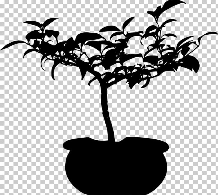 Tree Leaf Silhouette Woody Plant Twig PNG, Clipart, Black And White, Bonsai, Branch, Flowering Plant, Flowerpot Free PNG Download