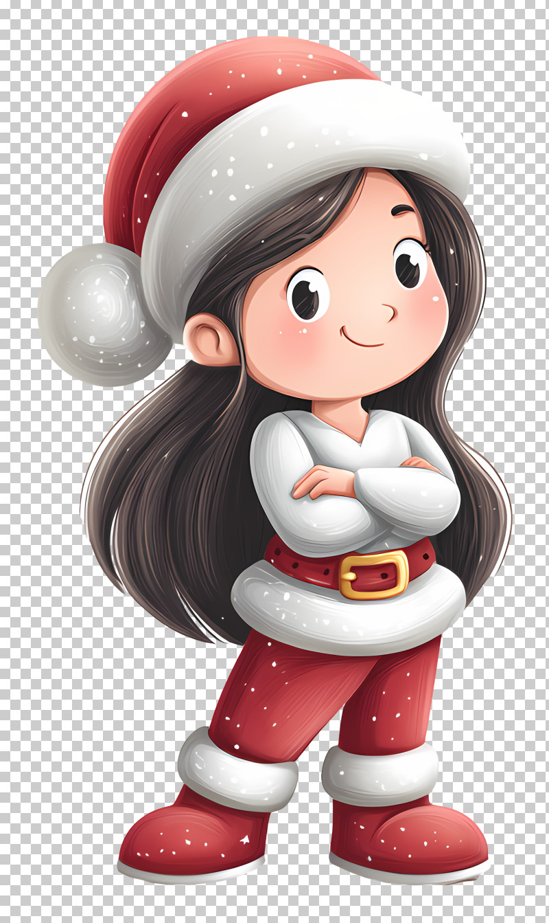 Cartoon Girl In Christmas - Festive Girl In Santa Outfit For Christmas PNG