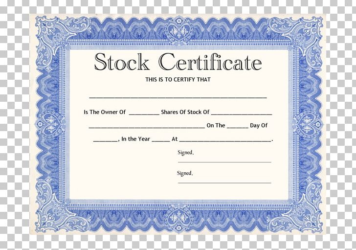 Stock Certificate Share Template Corporation PNG, Clipart, Area, Blue, Brand, Capital Gain, Company Free PNG Download