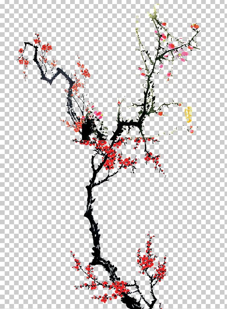Plum Blossom Ink Wash Painting Chinese Painting PNG, Clipart, Art, Branch, Cherry Blossom, Christmas Tree, Coconut Tree Free PNG Download