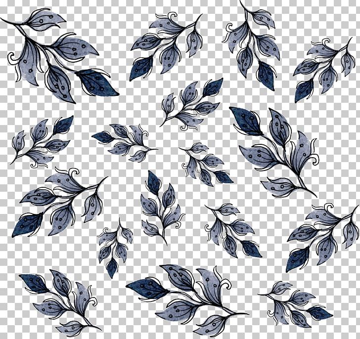 Watercolor Painting Motif PNG, Clipart, Black And White, Blue Leaves, Blue Vector, Cartoon Pattern, Color Free PNG Download