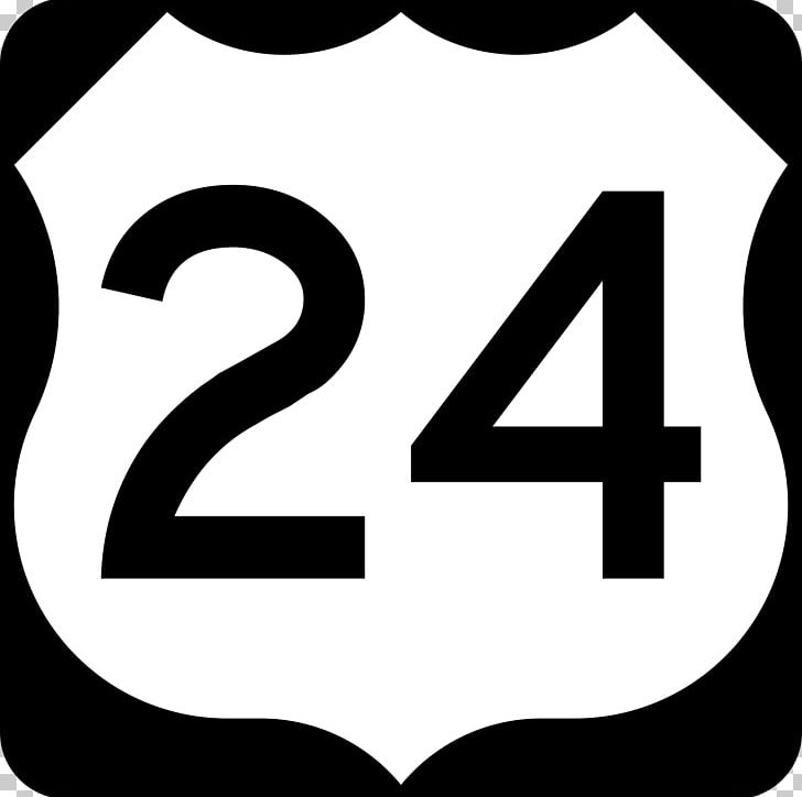 U.S. Route 24 In Illinois Interstate 25 Road US Numbered Highways PNG, Clipart, Highway, Logo, Monochrome, Number, Sign Free PNG Download