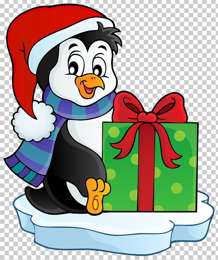 Penguin Santa Claus Christmas Gift PNG, Clipart, Animals, Area, Artwork, Beak, Bird Free PNG Download