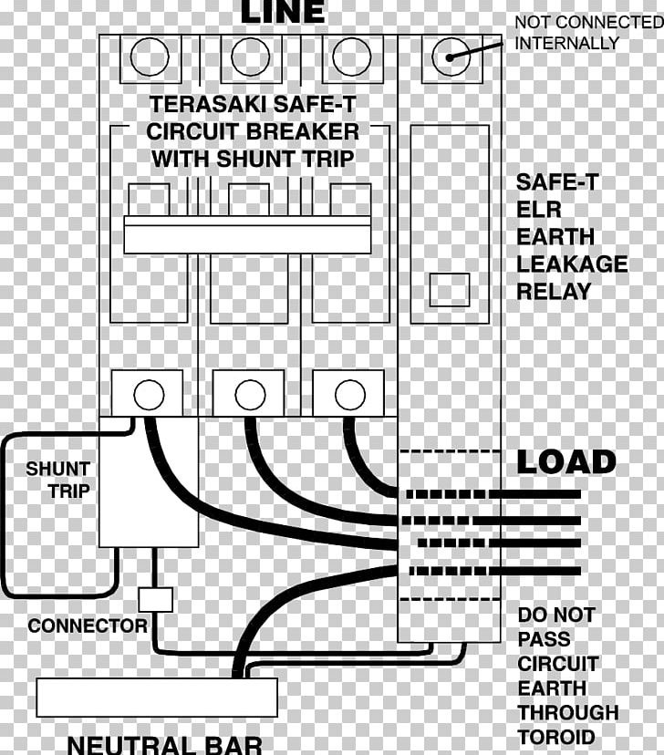 Earth Leakage Circuit Breaker Wiring Diagram Relay Fault PNG, Clipart, Angle, Area, Black And White, Brand, Circuit Breaker Free PNG Download