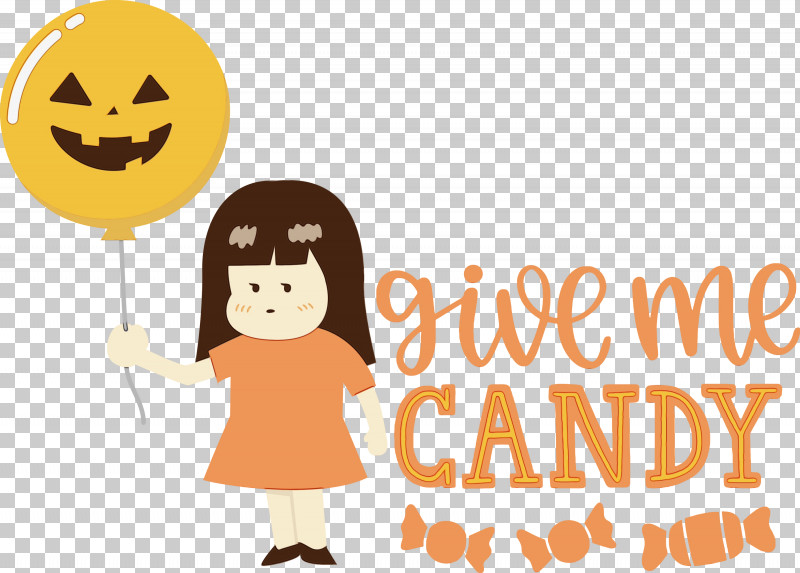 Logo Cartoon Happiness Yellow Text PNG, Clipart, Behavior, Cartoon, Give Me Candy, Halloween, Happiness Free PNG Download