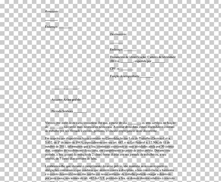 Document Aviso Prévio Letter Empregado Dismissal PNG, Clipart, Area, Brand, Carta Comercial, Cartas, Contract Free PNG Download