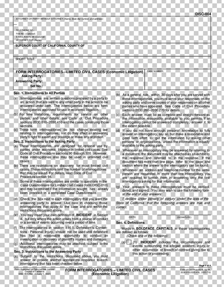 Interrogatories Discovery Document Form Law PNG, Clipart, Area, Black And White, Breach Of Contract, Cause Of Action, Civil Case Free PNG Download