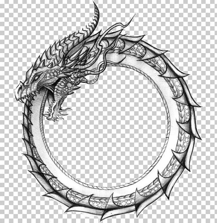Ouroboros Dragon Symbol Jörmungandr Snake PNG, Clipart, Artwork, Black And White, Circle, Dragon, Drawing Free PNG Download