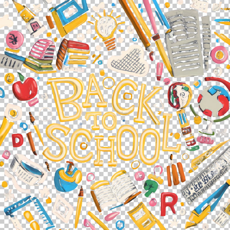 Back To School - Back To School Text With School Supplies PNG