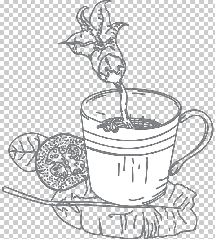 Coffee Cup Flower Cafe Line Art PNG, Clipart, Artwork, Black And White, Cafe, Coffee Cup, Cup Free PNG Download